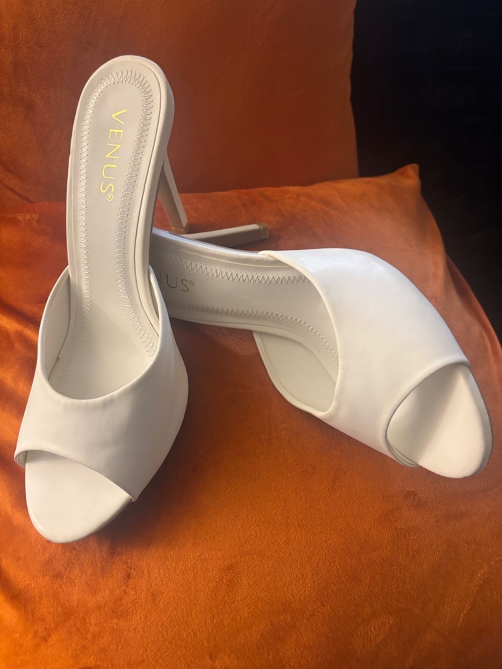VENUS White Open-Toe Stiletto Mule Sandals